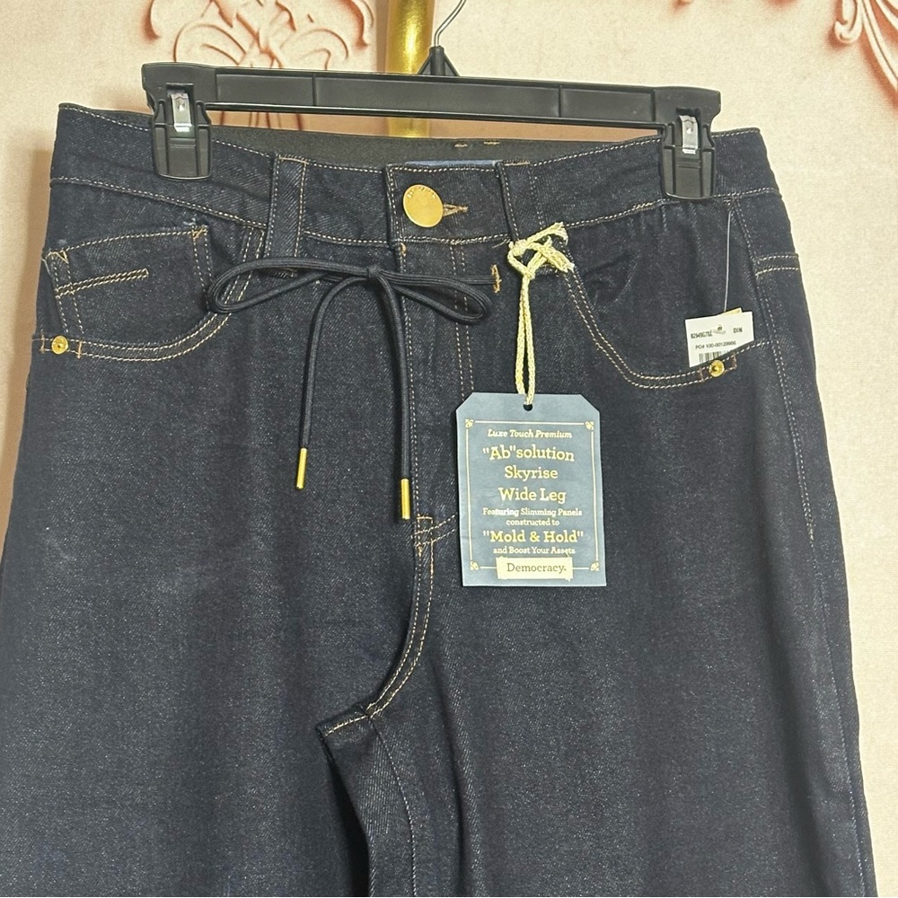 Democracy "Ab"solution Skyrise Drawstring Waistband Wide Leg Jeans, Dark Indigo - Picture 6 of 9